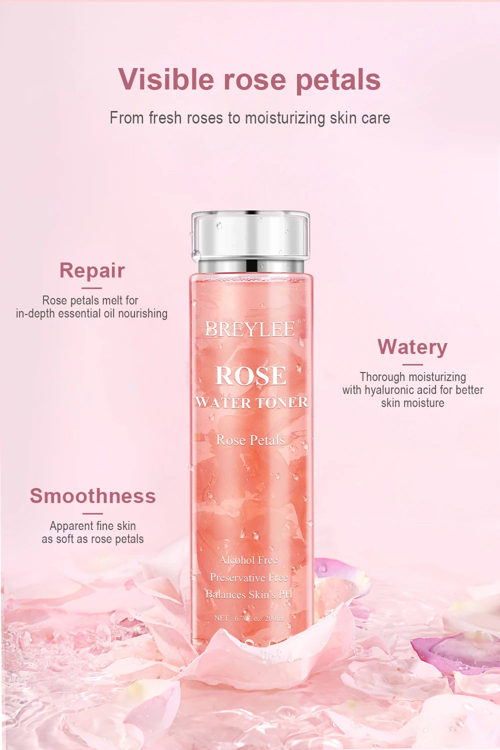 BREYLEE Face Toner Natrual Moisturizing Rose Toner 200ml