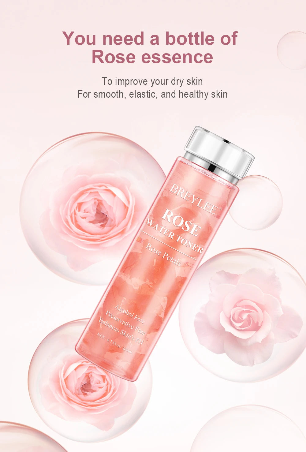 BREYLEE Face Toner Natrual Moisturizing Rose Toner 200ml