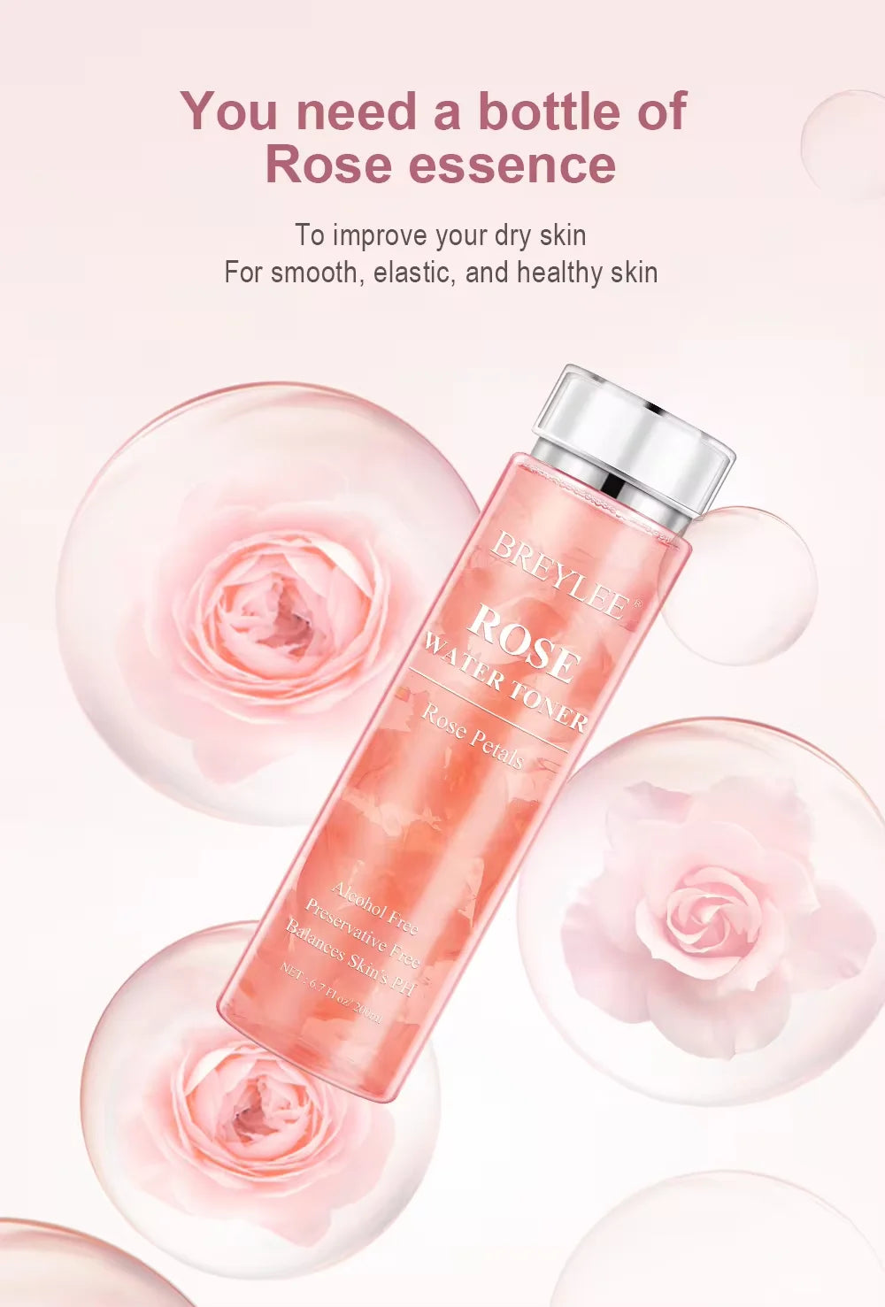 BREYLEE Face Toner Natrual Moisturizing Rose Toner 200ml