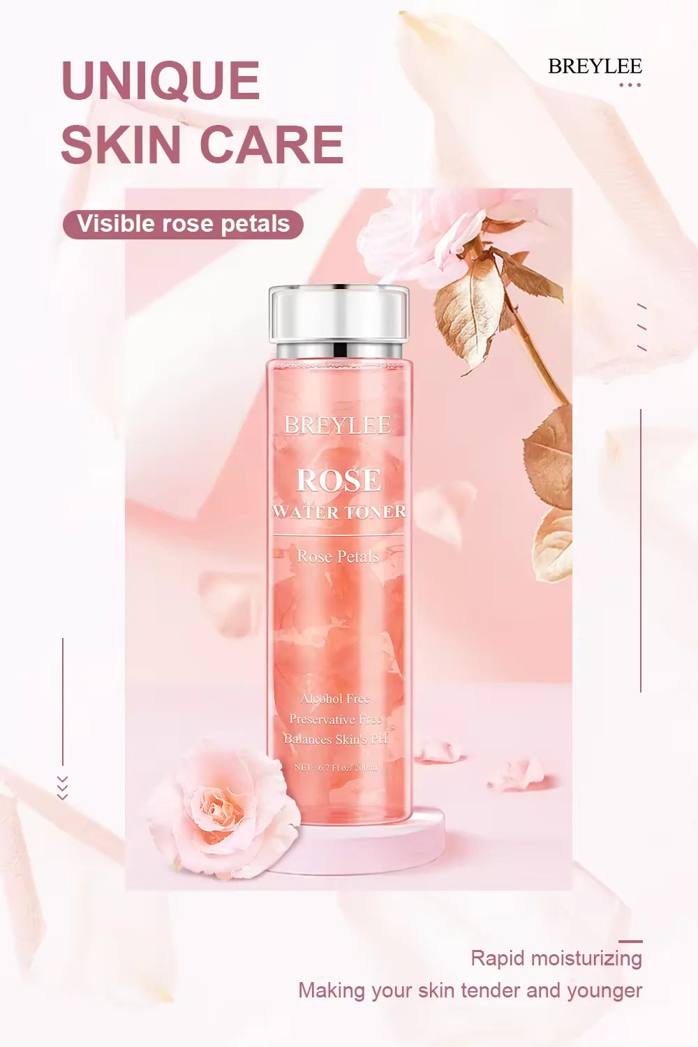 BREYLEE Face Toner Natrual Moisturizing Rose Toner 200ml