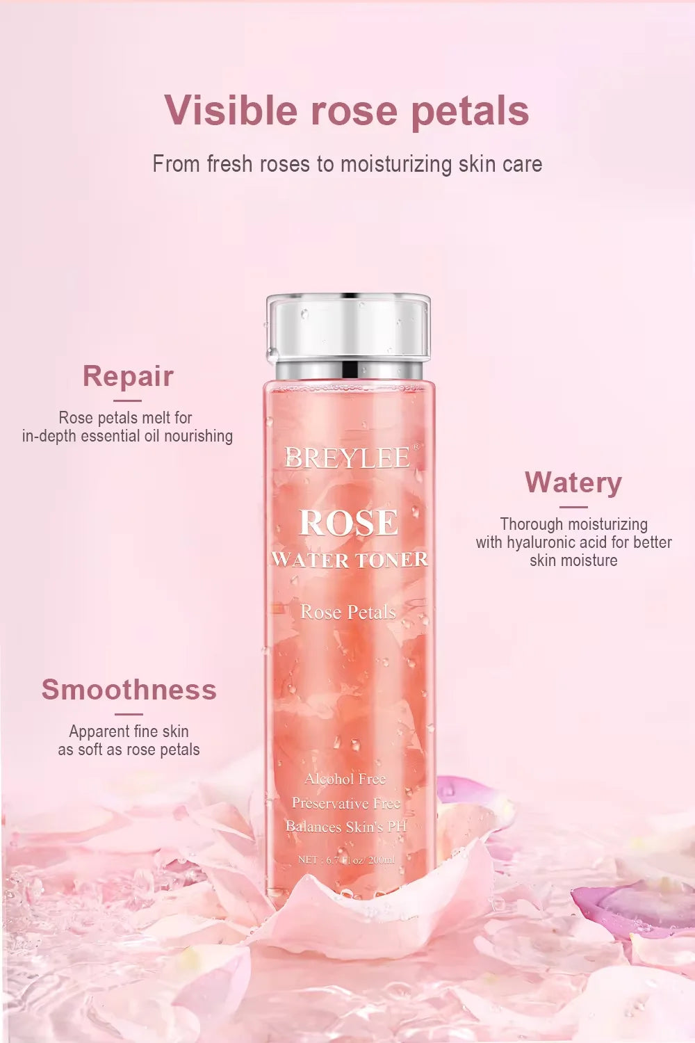 BREYLEE Face Toner Natrual Moisturizing Rose Toner 200ml