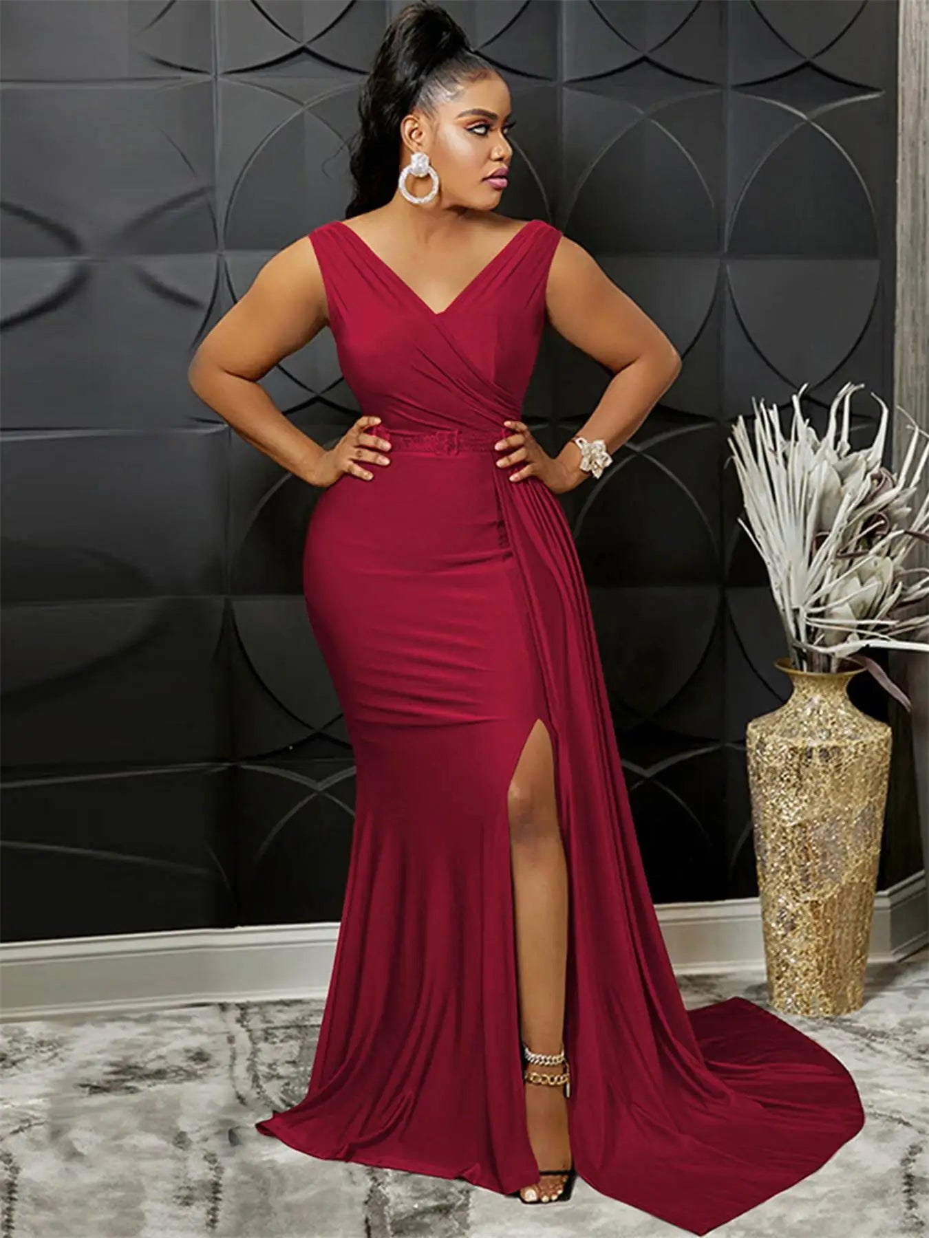 V-Neck Sleeveless Slit Dress