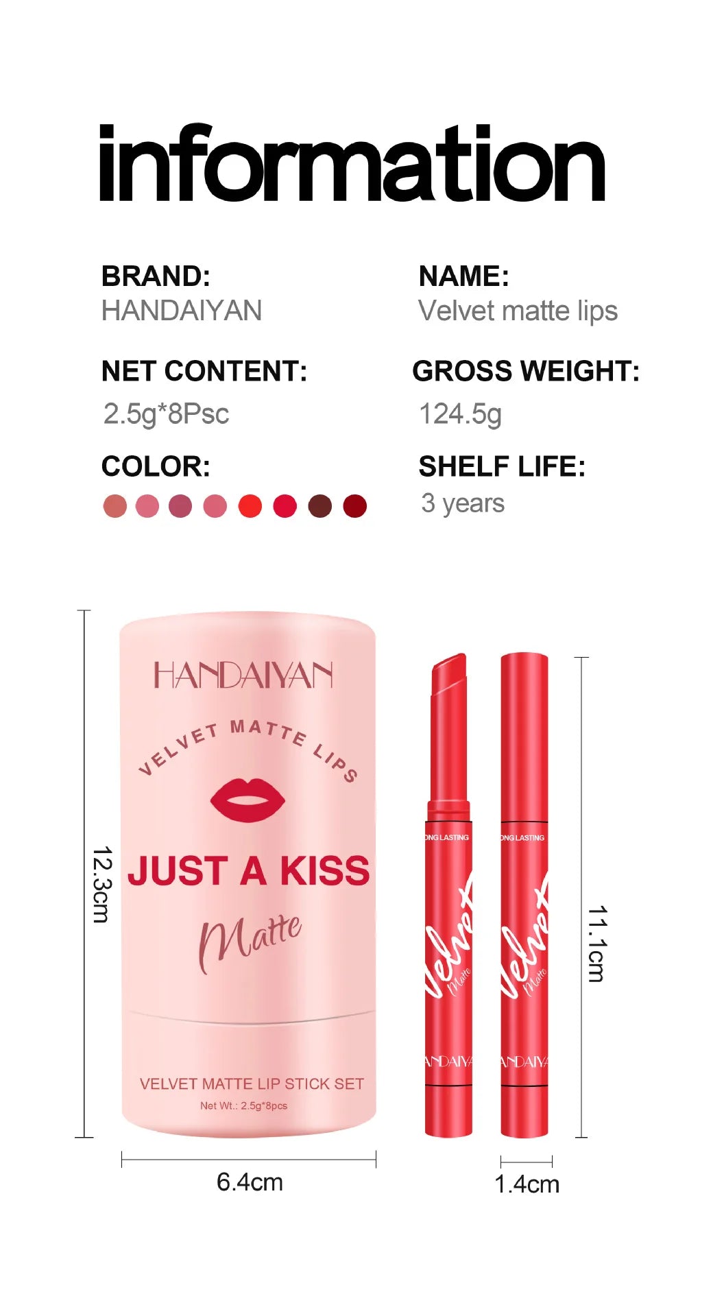 8pcs/Set Women's Velvet Matte Lipstick